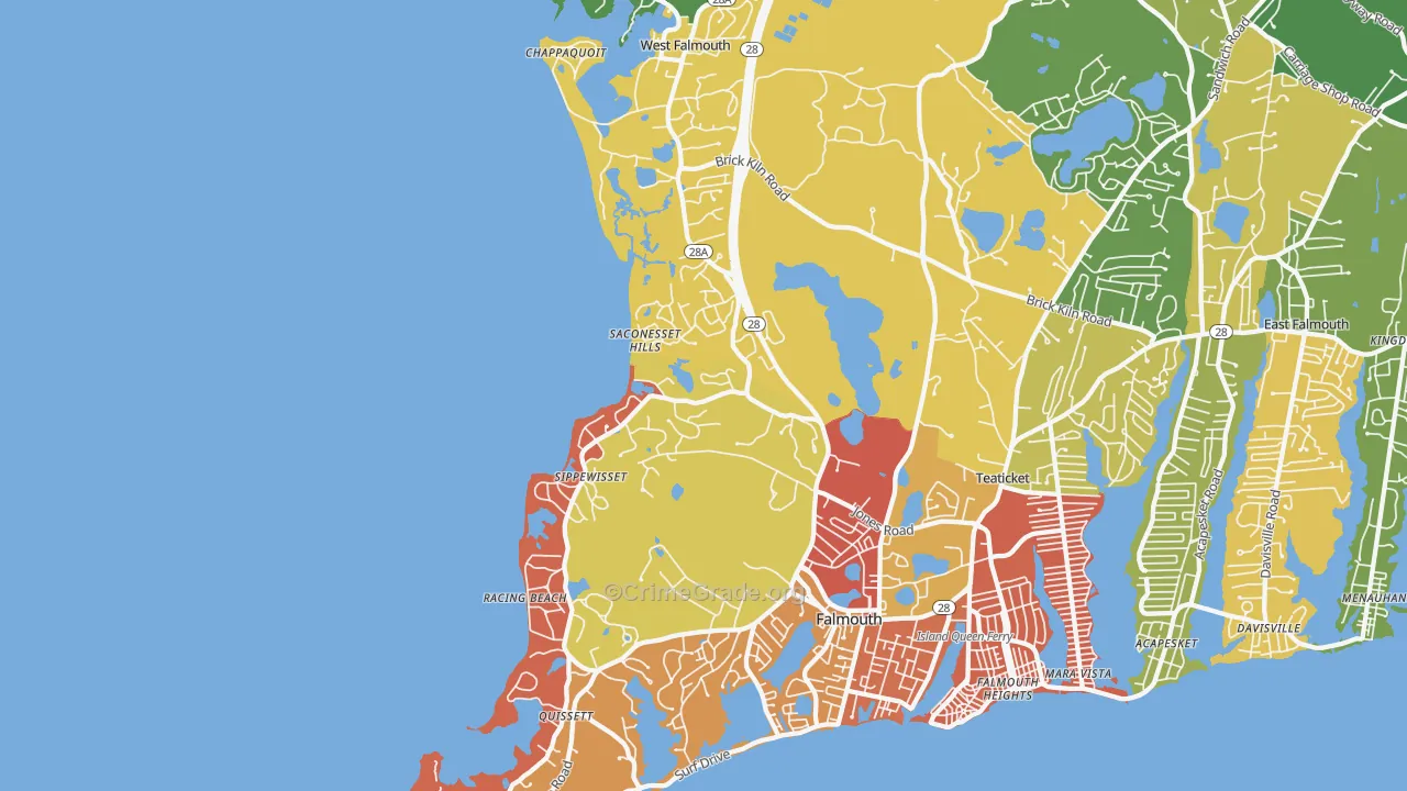 West Falmouth, MA Map of Robbery Rates