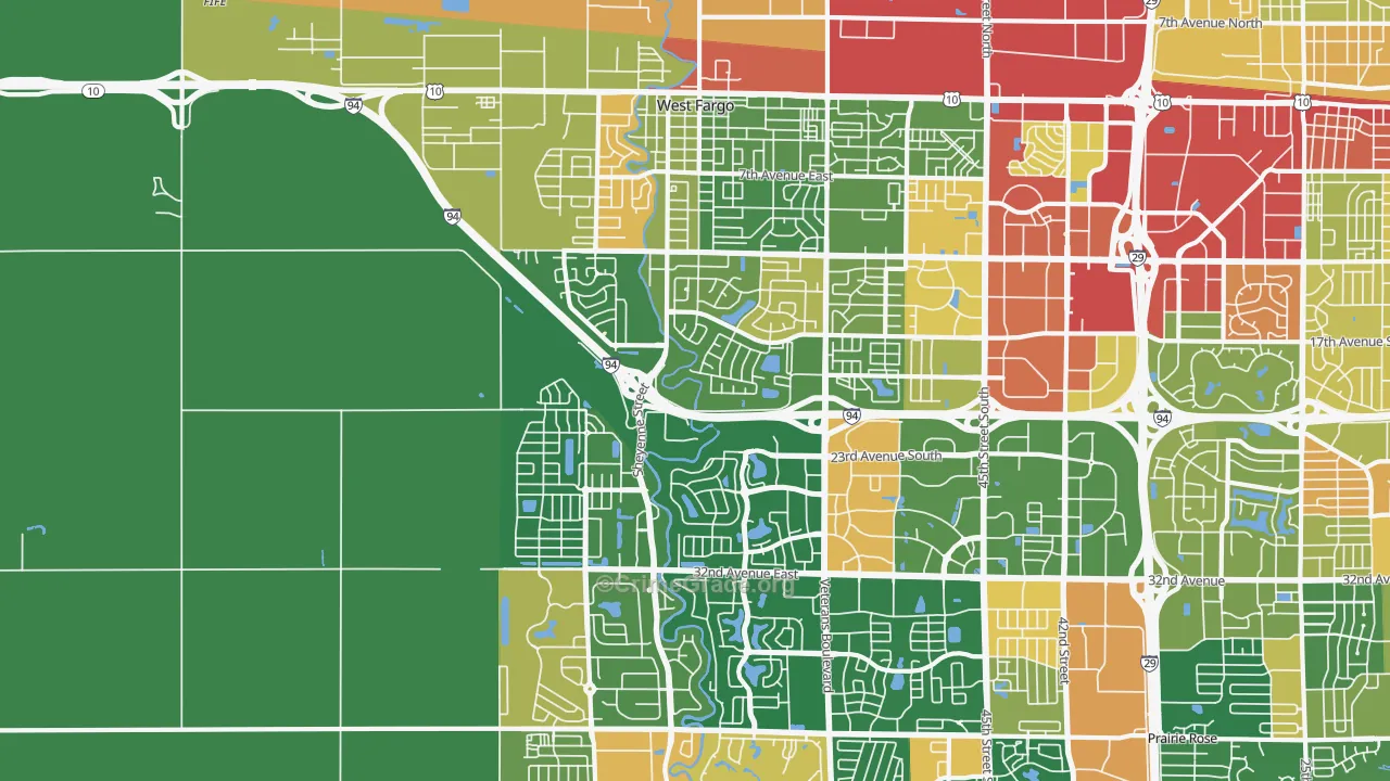 West Fargo, ND Map of Robbery Rates