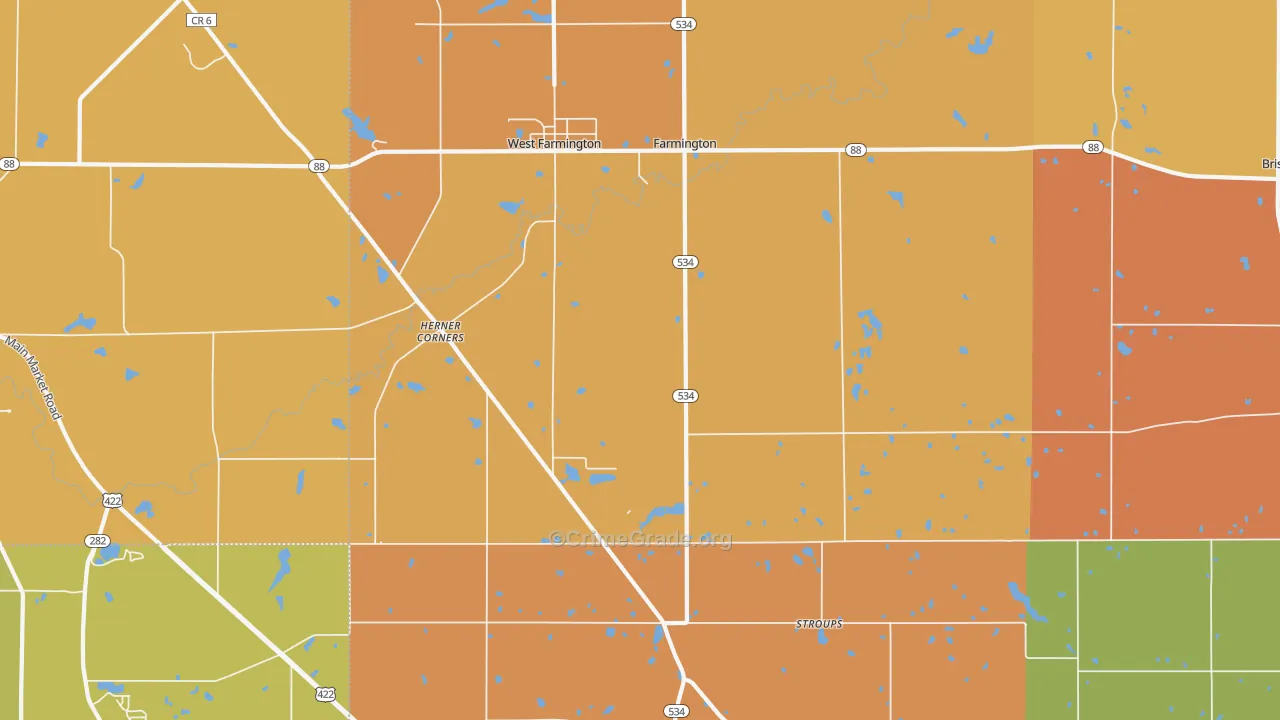 West Farmington, OH Map of Robbery Rates