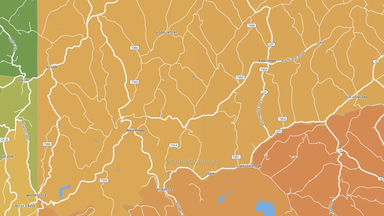 West Finley, PA Map of Robbery Rates
