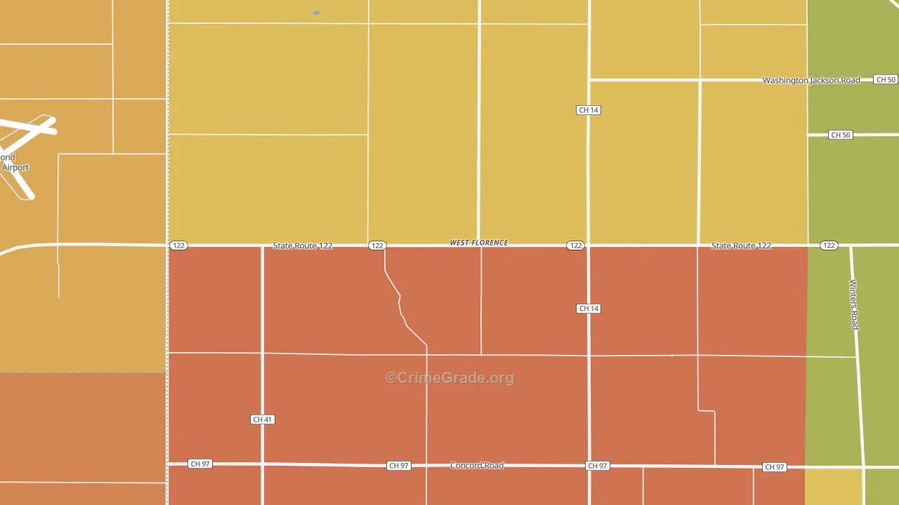 West Florence, OH Map of Robbery Rates