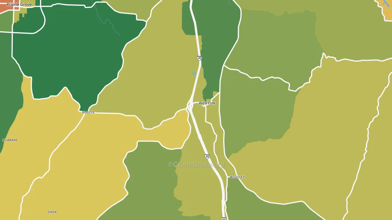 West Fork, AR Map of Robbery Rates
