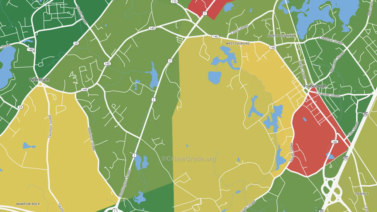 West Foxboro, MA Map of Robbery Rates