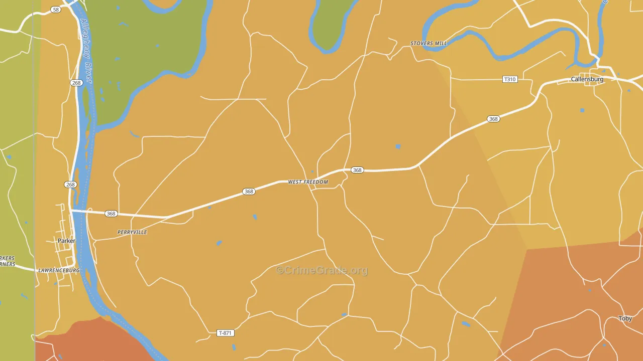 West Freedom, PA Map of Robbery Rates