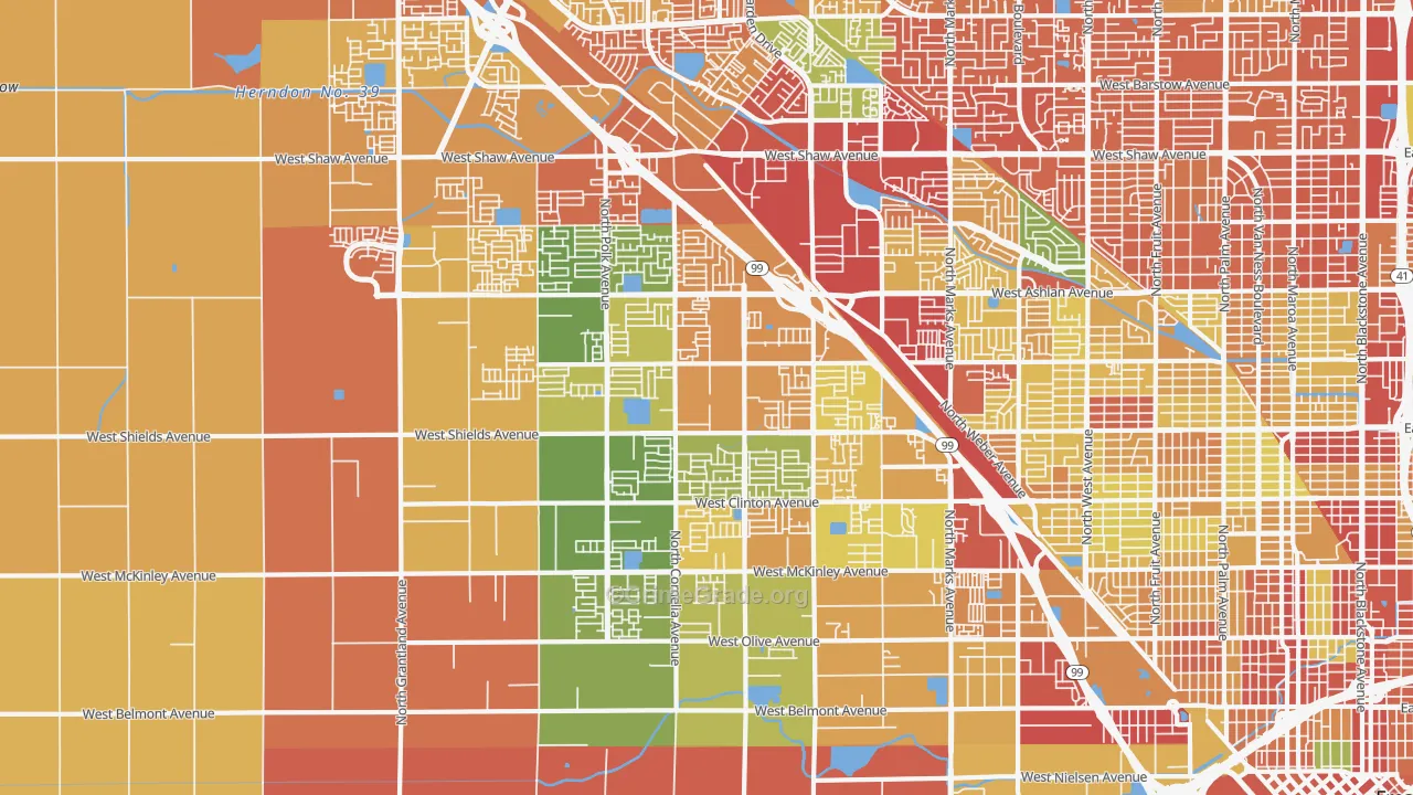 West, Fresno, CA Map of Robbery Rates