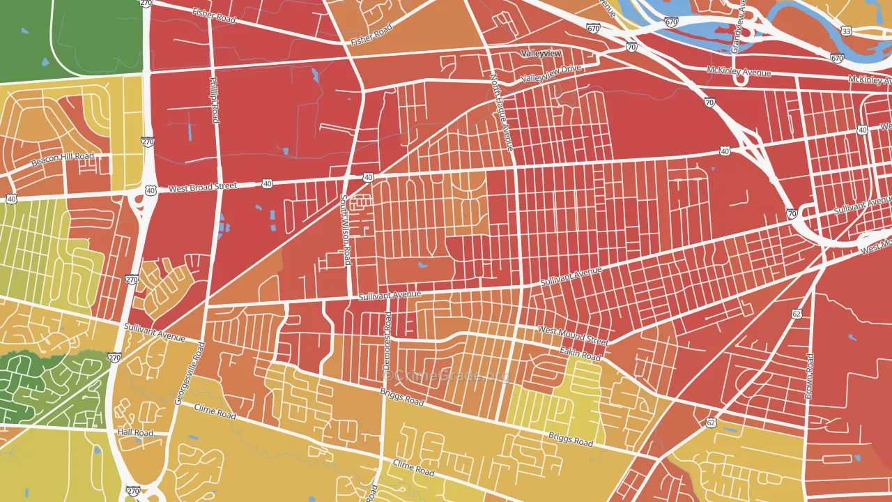 West Gate, Columbus, OH Map of Robbery Rates
