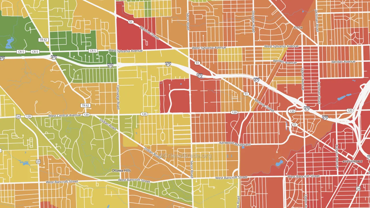 West Gate, Toledo, OH Map of Robbery Rates