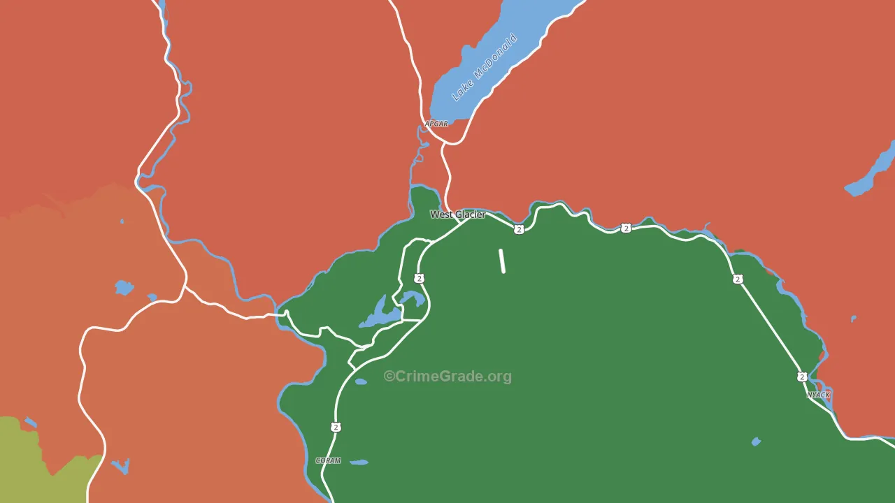 West Glacier, MT Map of Robbery Rates