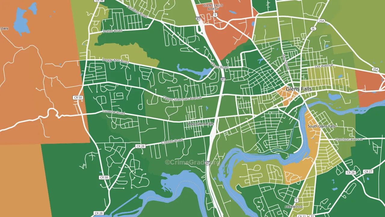 West Glens Falls, NY Map of Robbery Rates