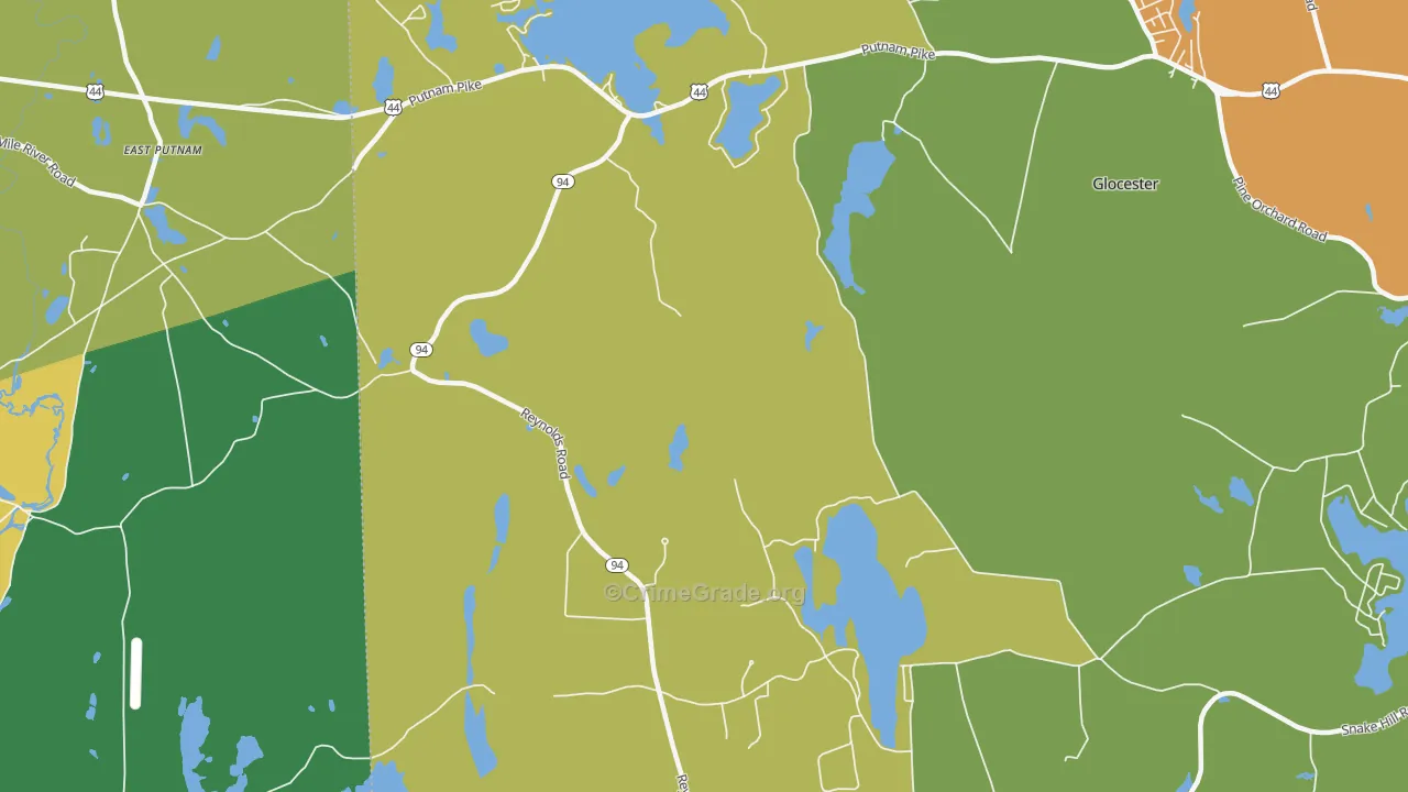 West Glocester, RI Map of Robbery Rates
