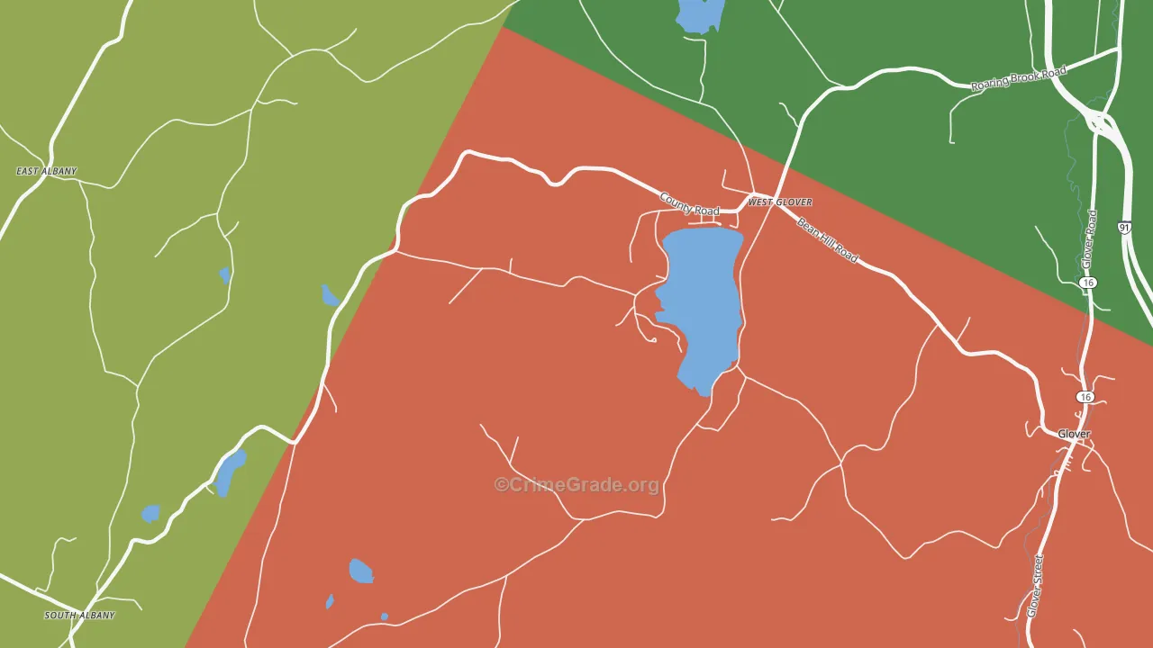 West Glover, VT Map of Robbery Rates