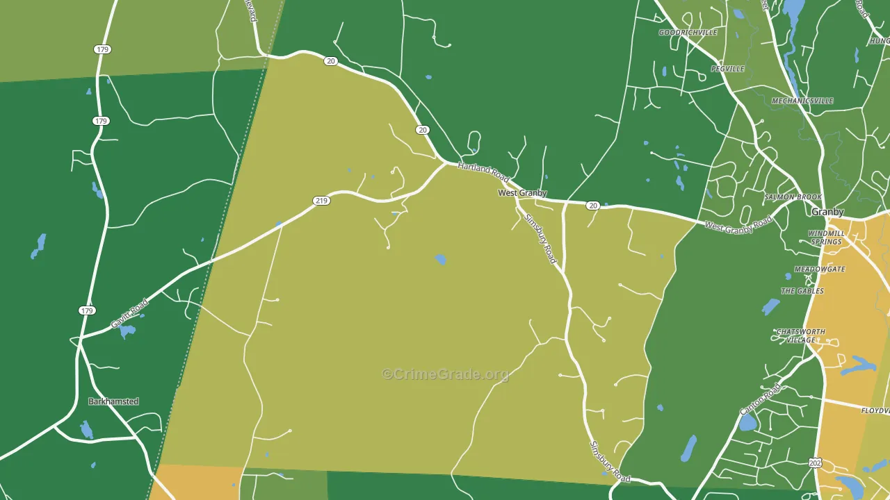 West Granby, CT Map of Robbery Rates