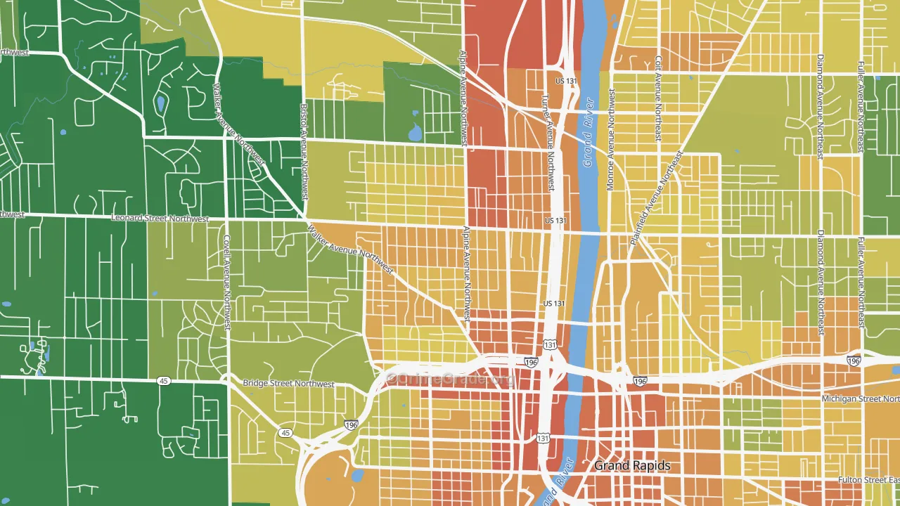 West Grand, Grand Rapids, MI Map of Robbery Rates