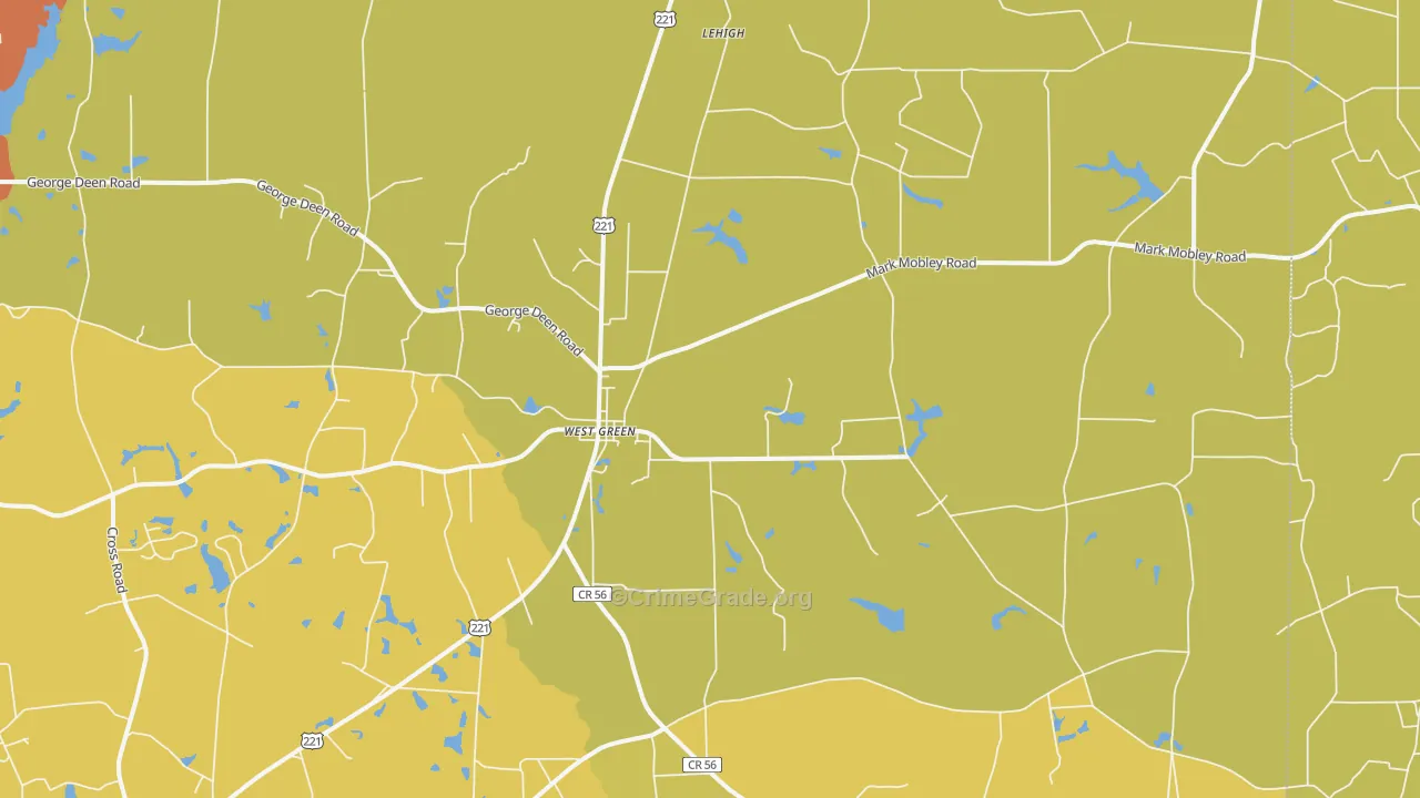 West Green, GA Map of Robbery Rates