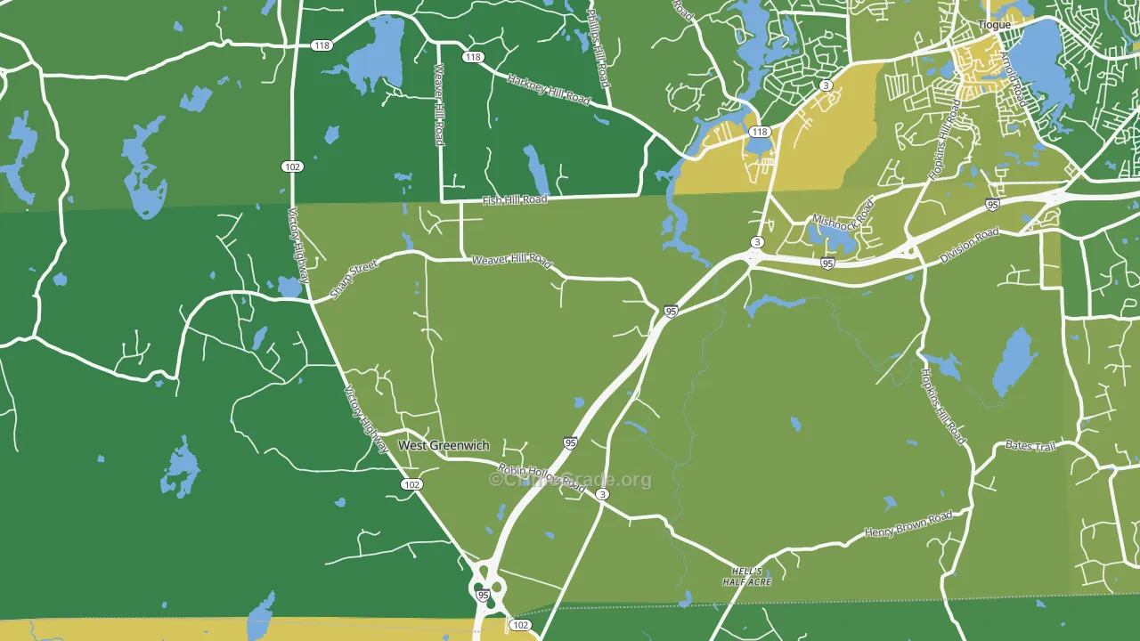 West Greenwich, RI Map of Robbery Rates