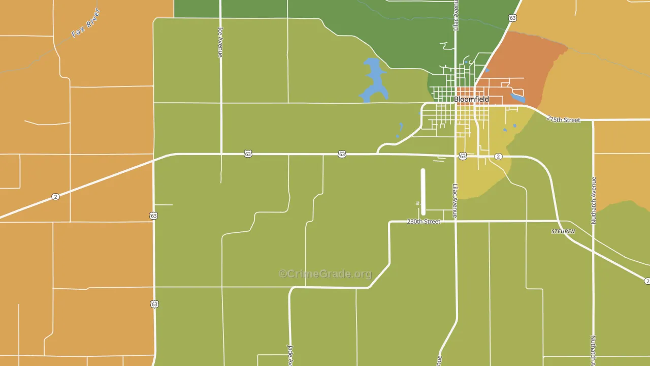 West Grove, IA Map of Robbery Rates