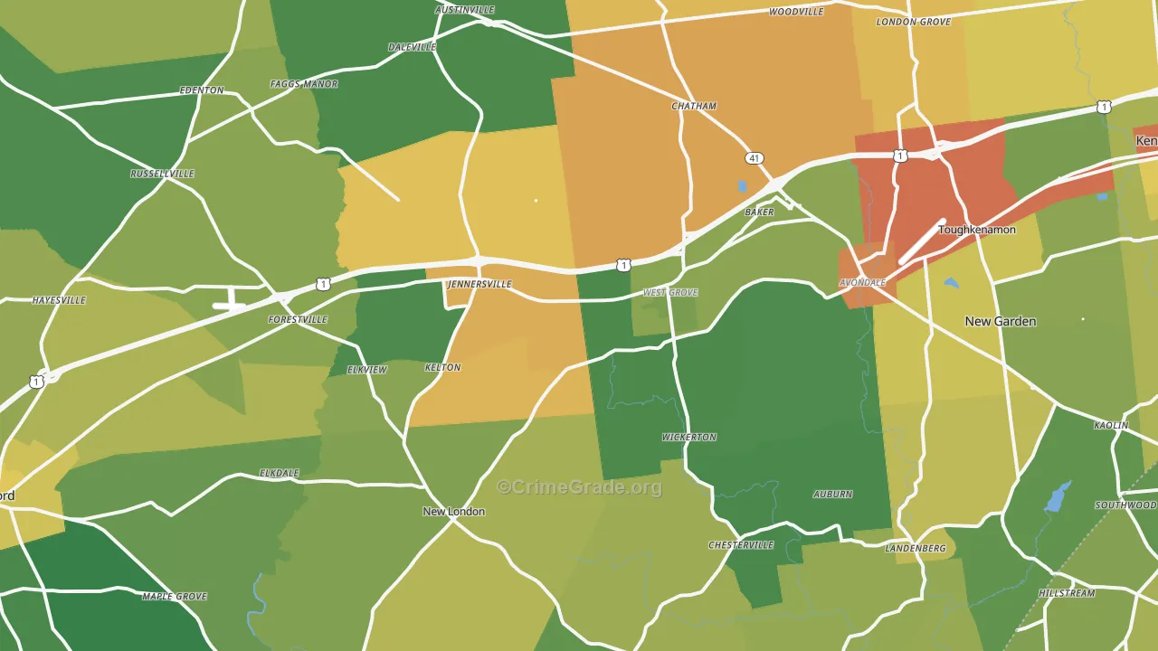 West Grove, PA Map of Robbery Rates