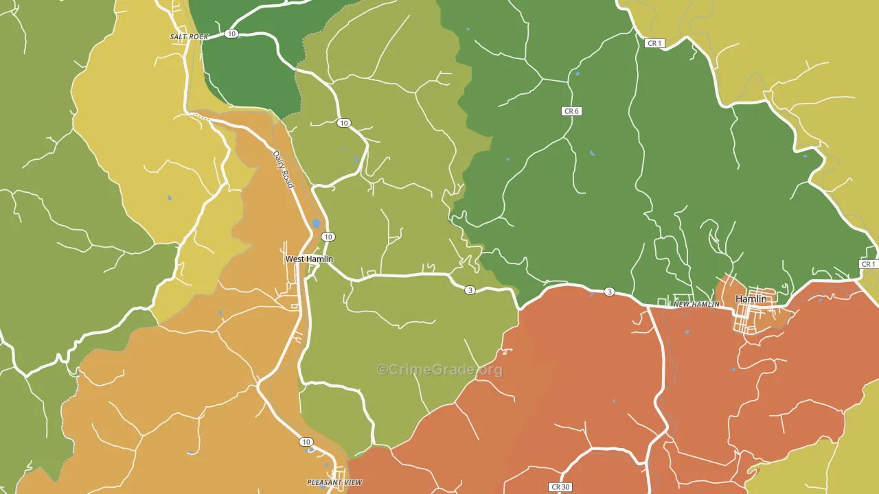West Hamlin, WV Map of Robbery Rates