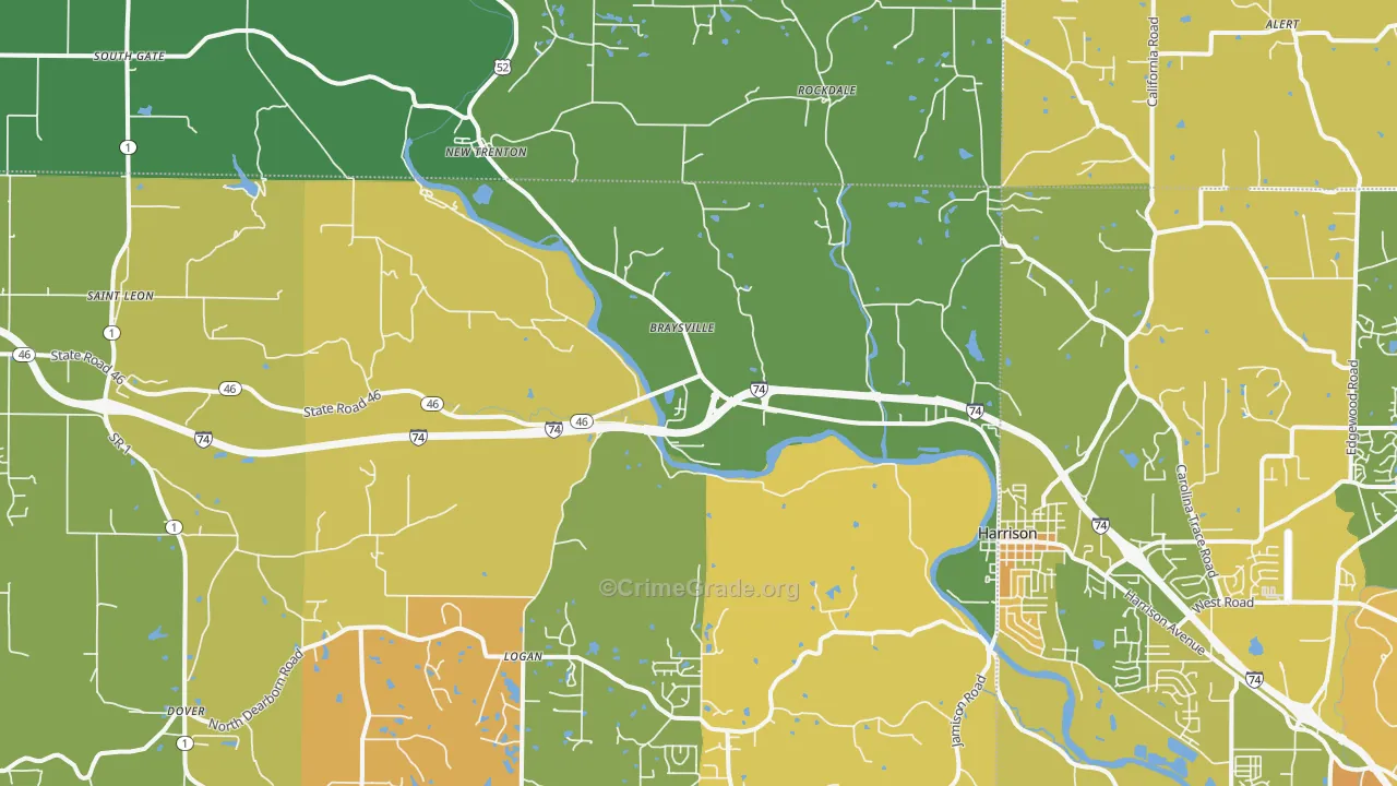 West Harrison, IN Map of Robbery Rates