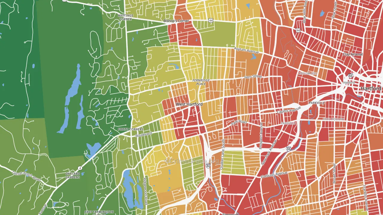 West Hartford, CT Map of Robbery Rates