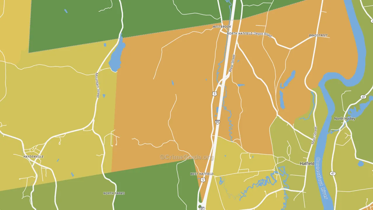 West Hatfield, MA Map of Robbery Rates