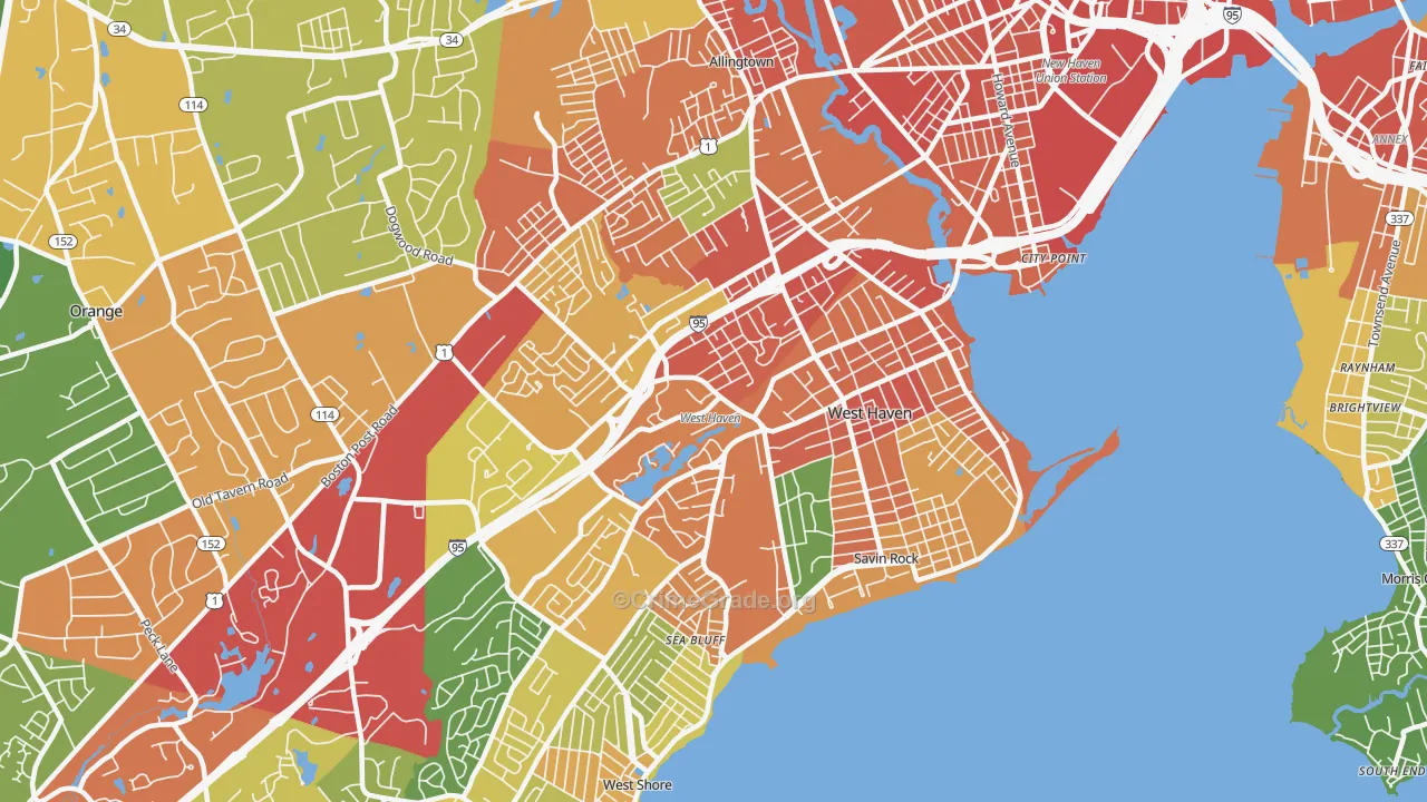 West Haven, CT Map of Robbery Rates