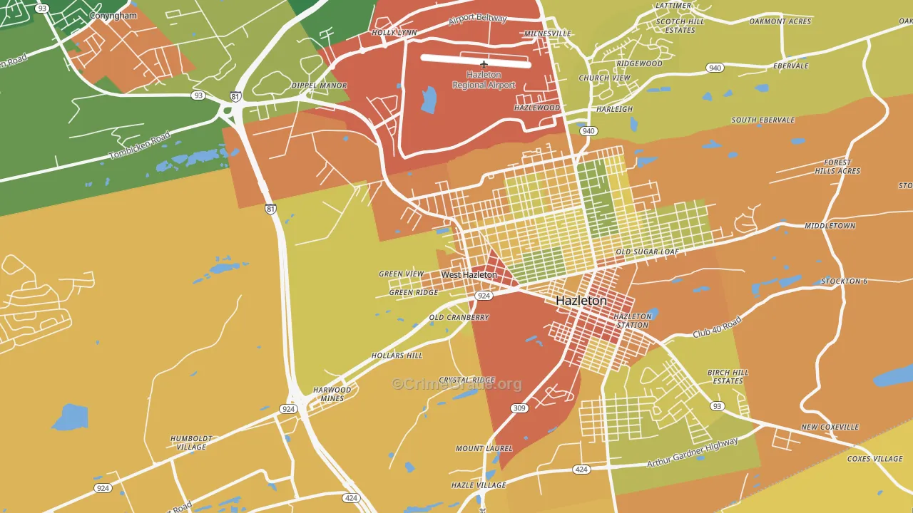 West Hazleton, PA Map of Robbery Rates