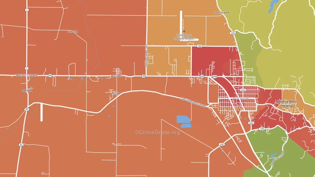 West Helena, AR Map of Robbery Rates