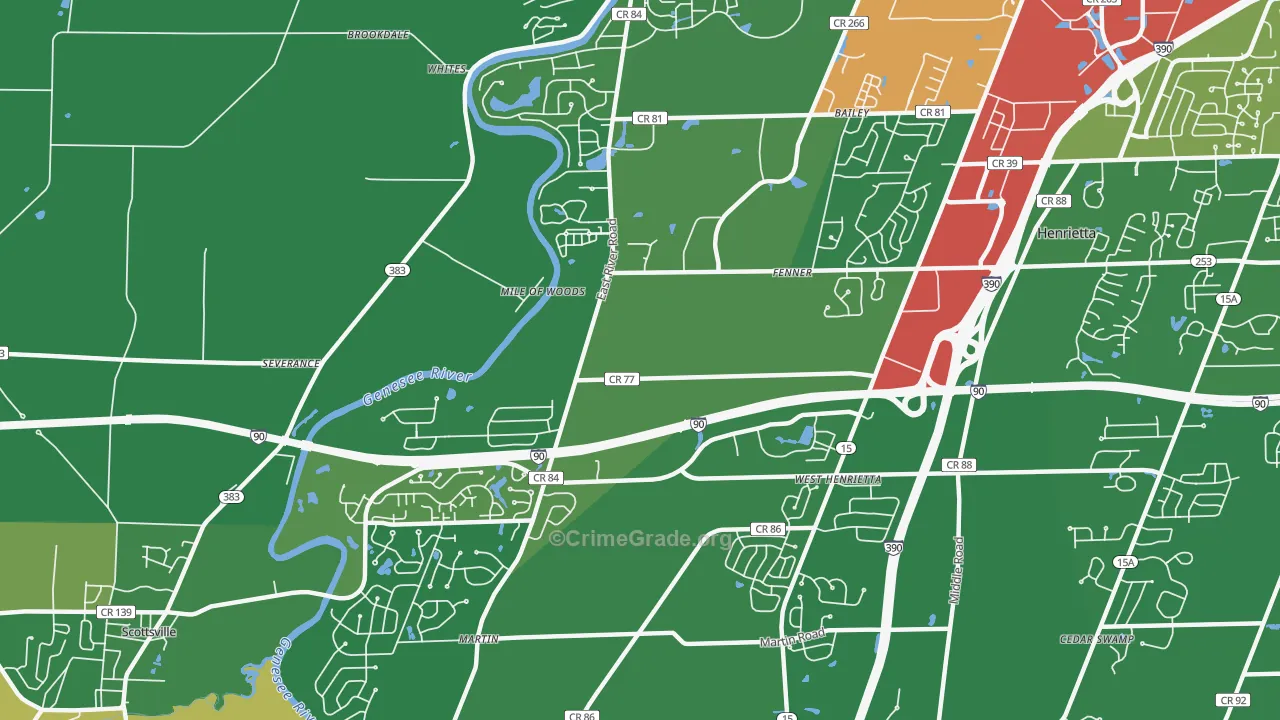 West Henrietta, NY Map of Robbery Rates