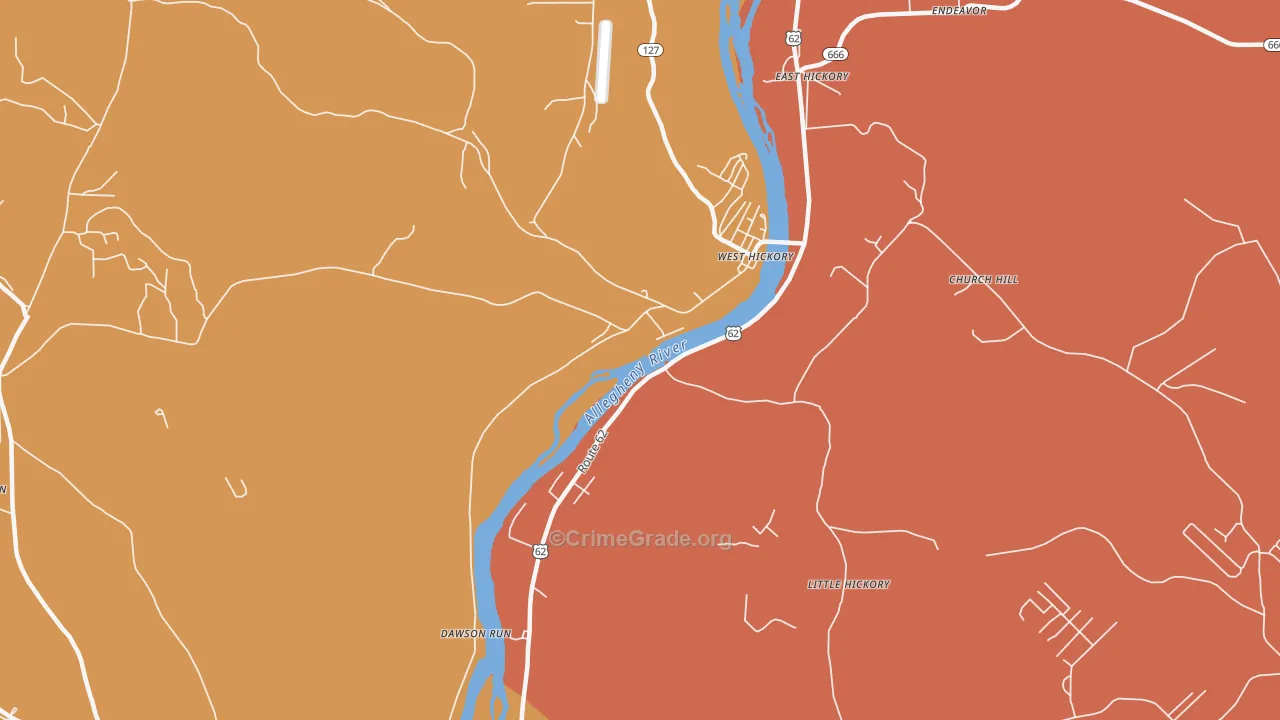 West Hickory, PA Map of Robbery Rates
