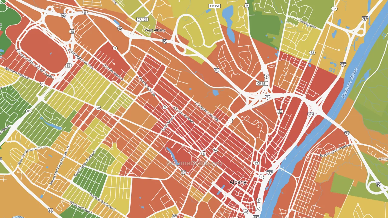 West Hill, Albany, NY Map of Robbery Rates