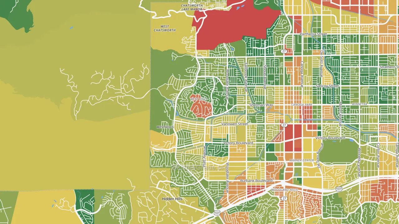 West Hills, CA Map of Robbery Rates