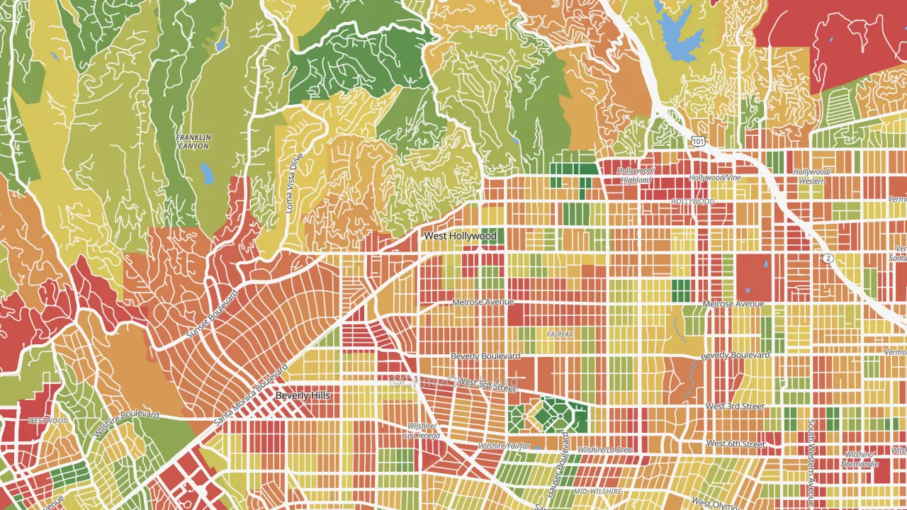 West Hollywood, CA Map of Robbery Rates