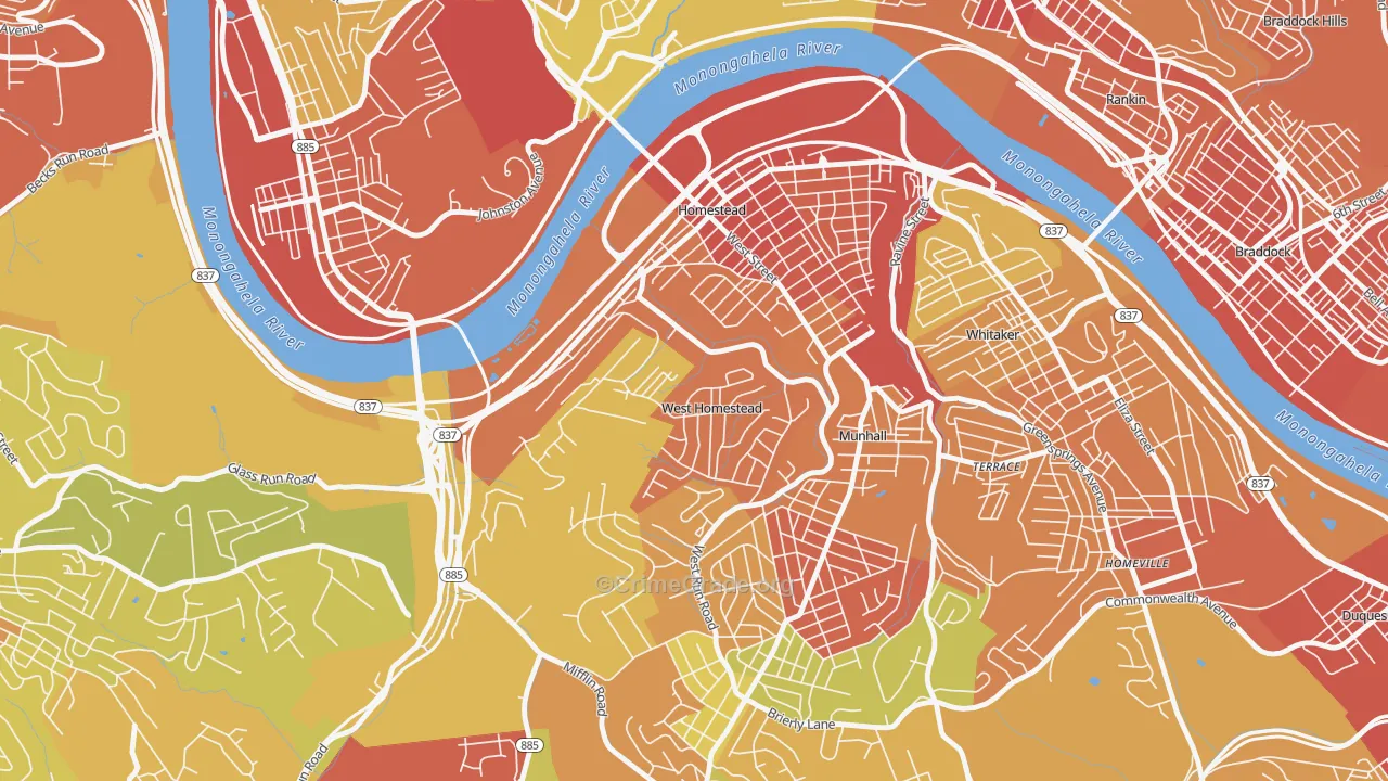West Homestead, PA Map of Robbery Rates
