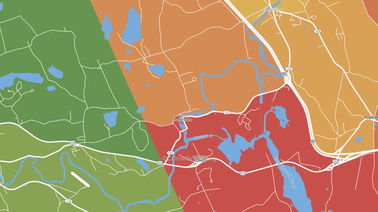 West Hopkinton, NH Map of Robbery Rates