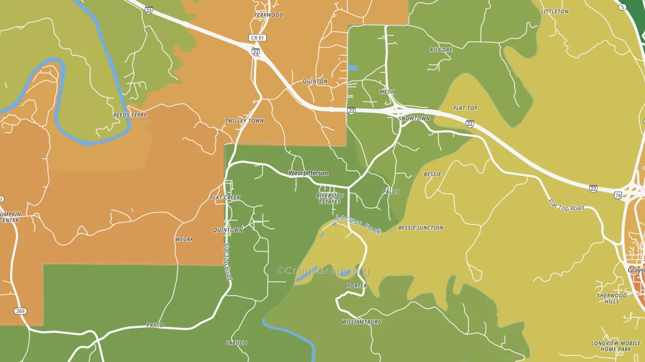West Jefferson, AL Map of Robbery Rates