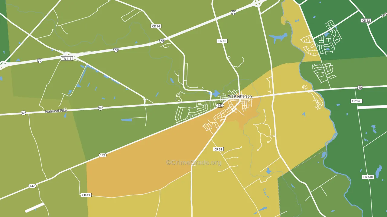 West Jefferson, OH Map of Robbery Rates