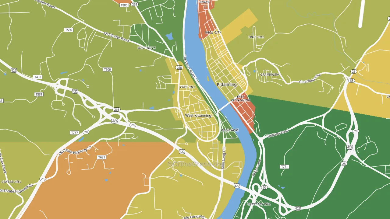 West Kittanning, PA Map of Robbery Rates