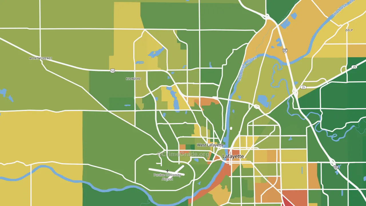 West Lafayette, IN Map of Robbery Rates