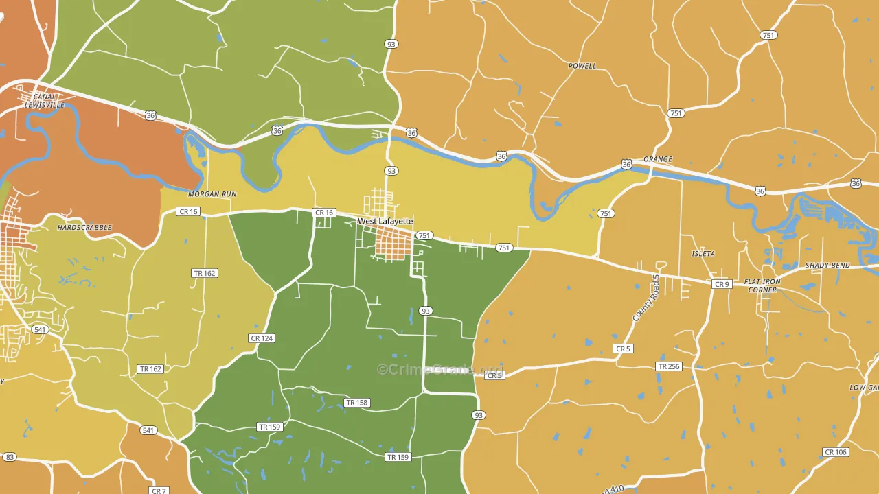 West Lafayette, OH Map of Robbery Rates