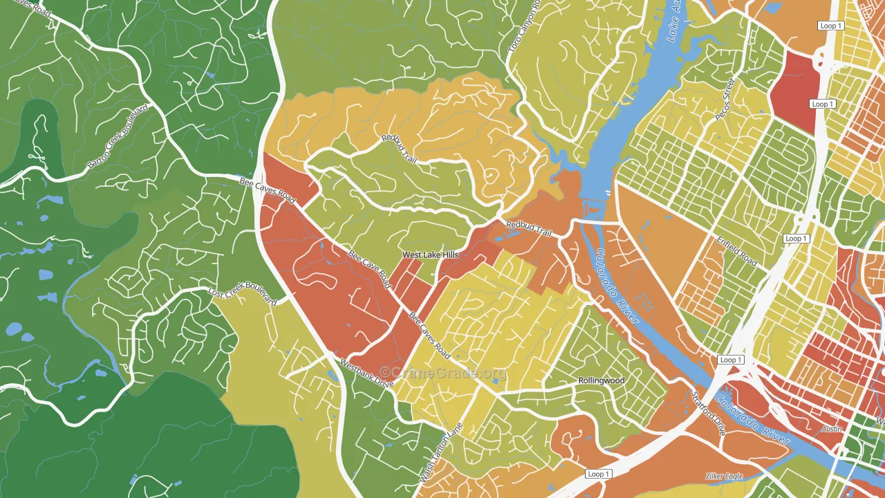 West Lake Hills, TX Map of Robbery Rates