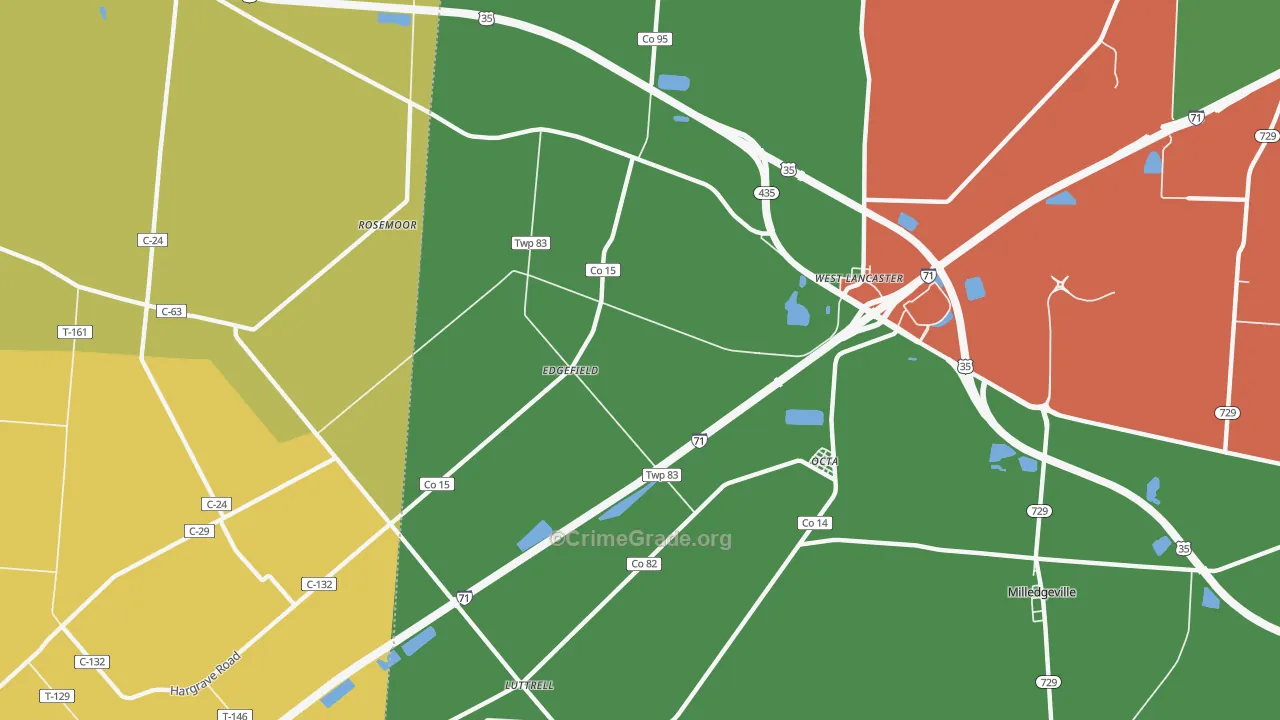 West Lancaster, OH Map of Robbery Rates