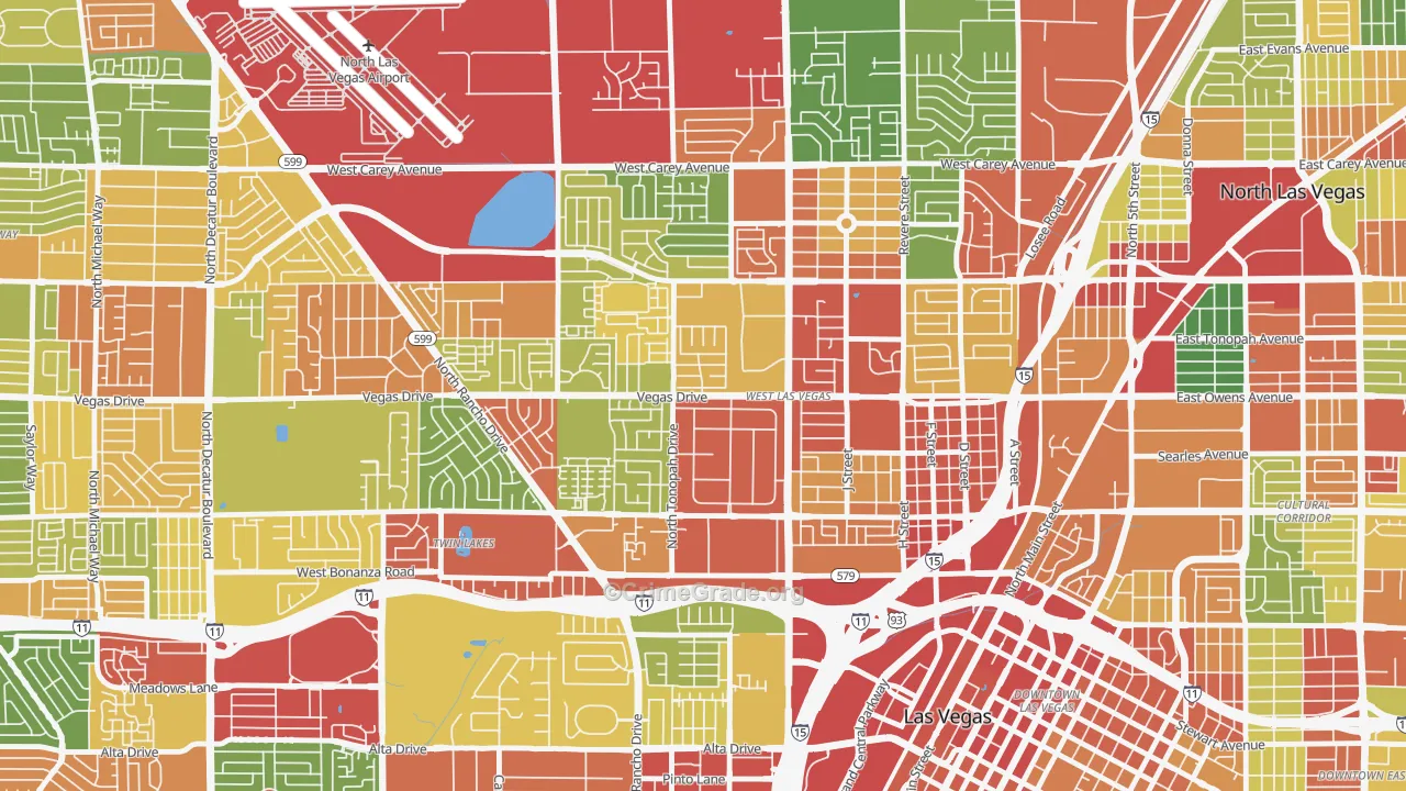 West Las Vegas, Las Vegas, NV Map of Robbery Rates