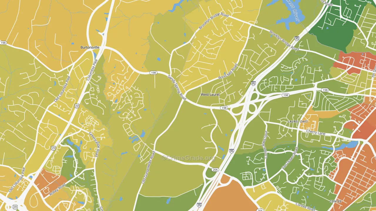 West Laurel, Laurel, MD Map of Robbery Rates