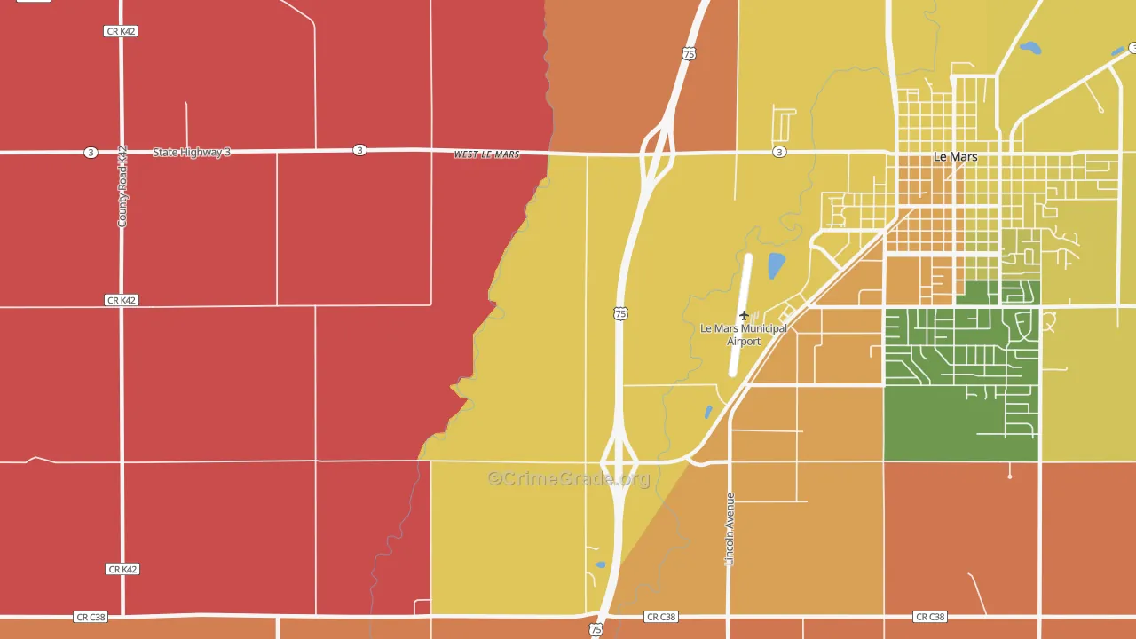 West Le Mars, IA Map of Robbery Rates