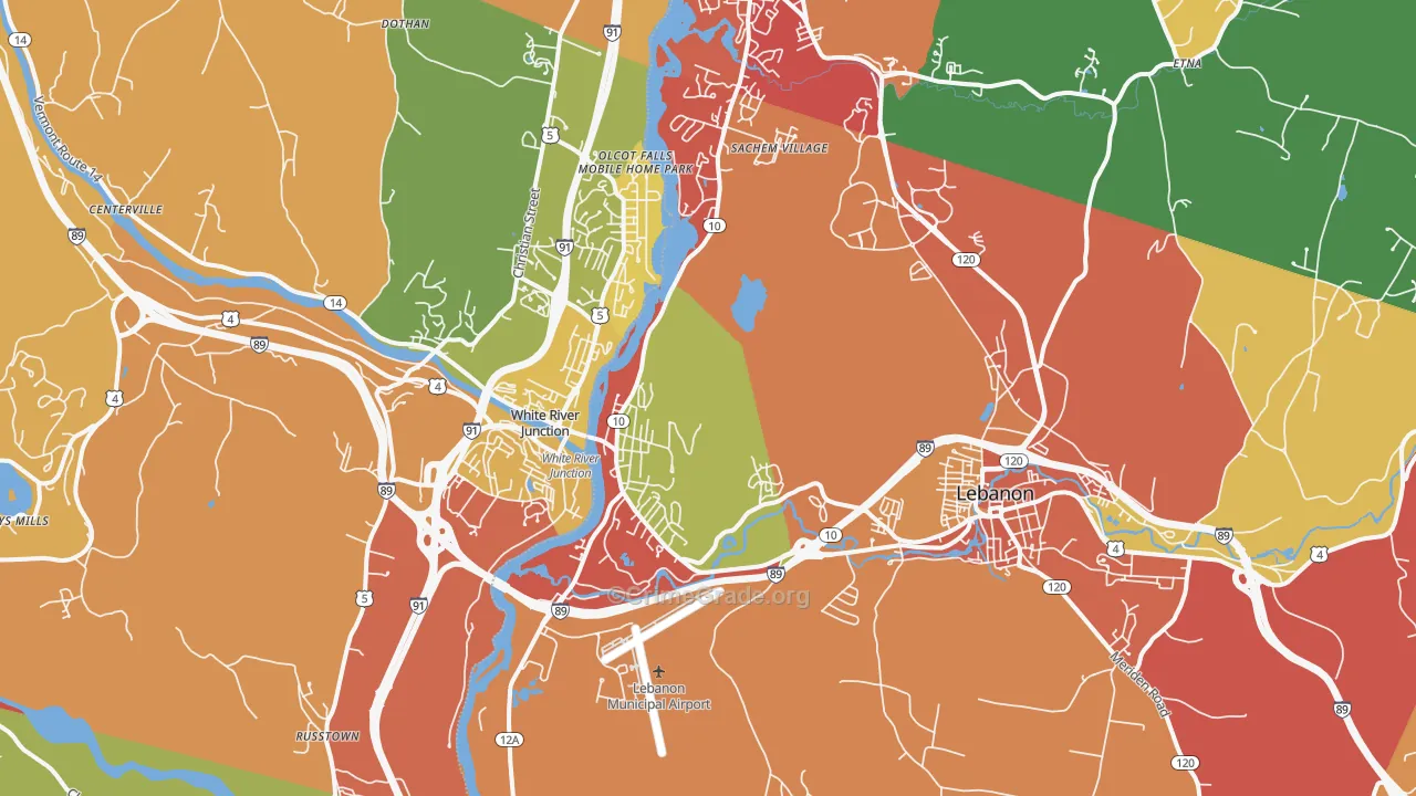 West Lebanon, NH Map of Robbery Rates