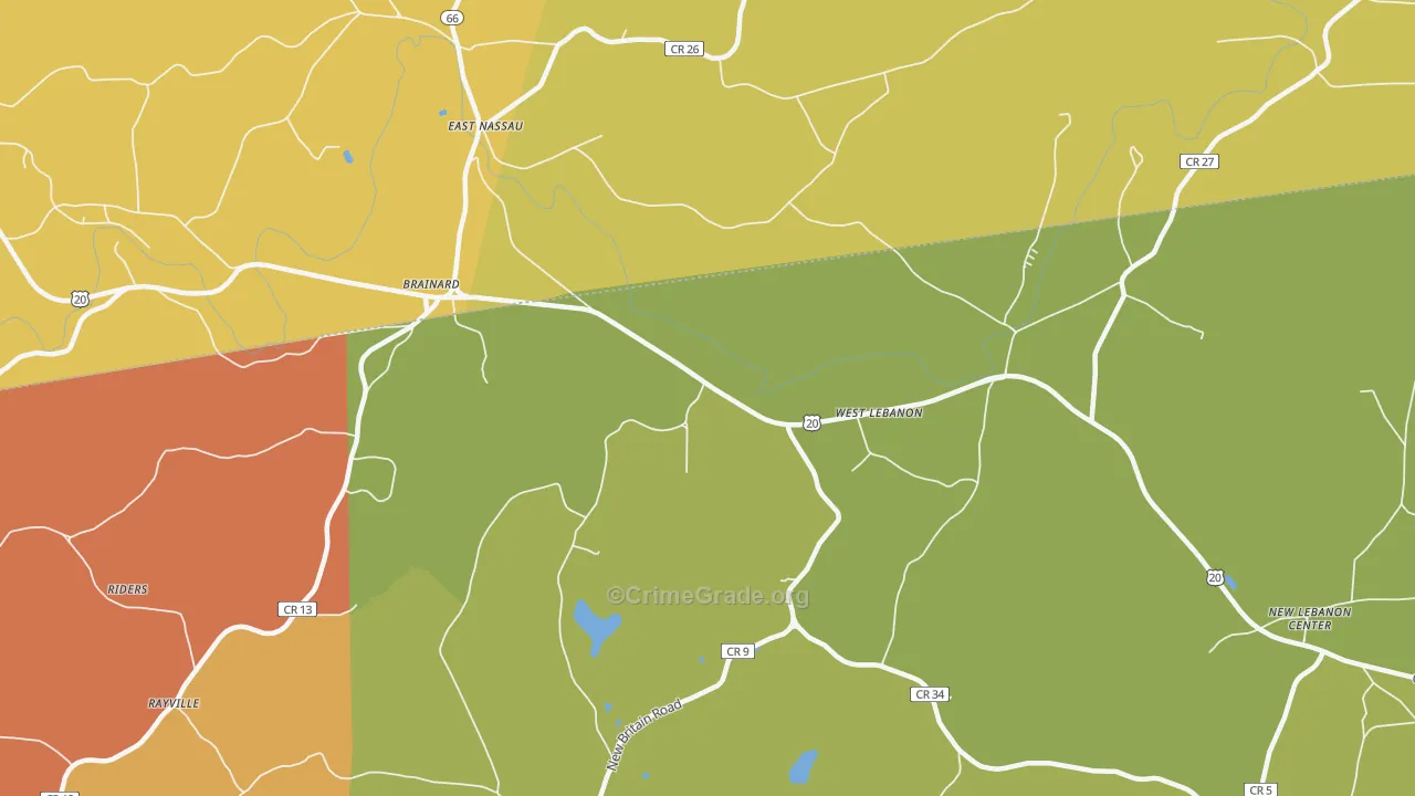 West Lebanon, NY Map of Robbery Rates
