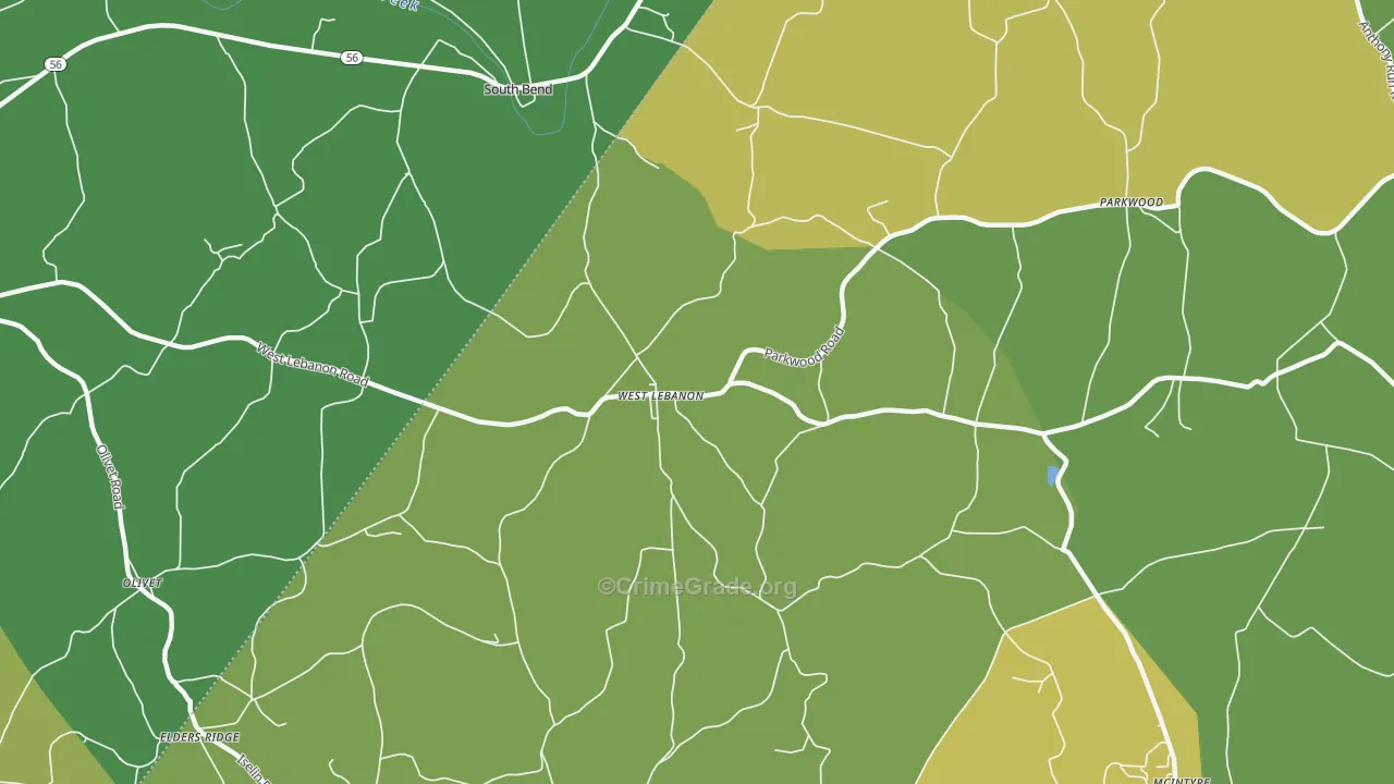 West Lebanon, PA Map of Robbery Rates