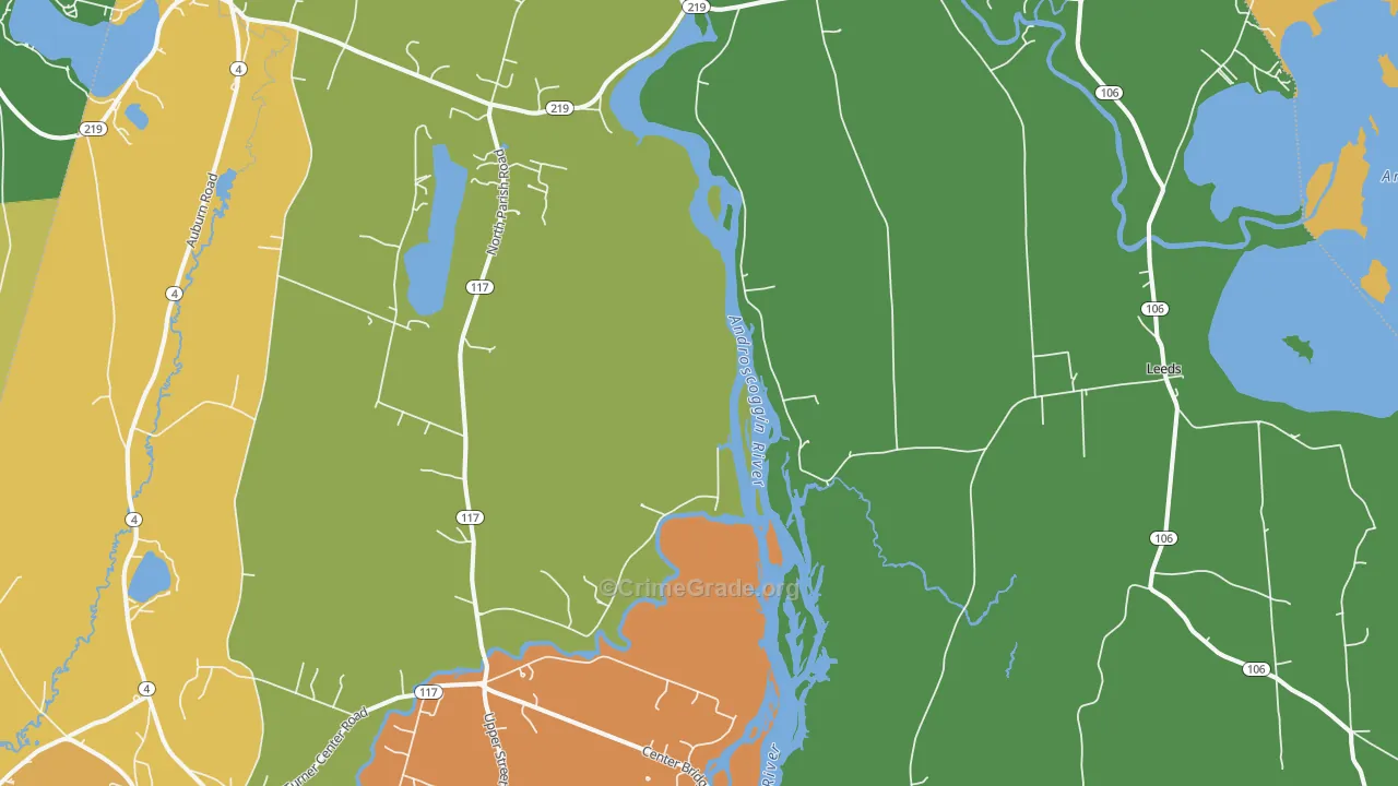 West Leeds, ME Map of Robbery Rates