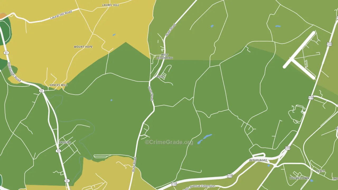 West Leisenring, PA Map of Robbery Rates